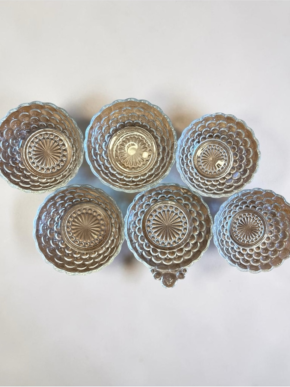 Vtg Anchor Hocking Fire King Clear Glass Bubble Bowls Set of 6 MCM Berry Dessert